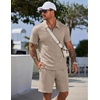 image:imageCOOFANDY Men Short Sets 2 Piece Outfits Casual Quarter Zip Polo Shorts Sets Textured Summer Outfits Fashion Tracksuit GolfMoon Gray