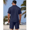 image:imageCOOFANDY Men Short Sets 2 Piece Outfits Casual Quarter Zip Polo Shorts Sets Textured Summer Outfits Fashion Tracksuit GolfNavy Blue