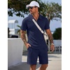 image:imageCOOFANDY Men Short Sets 2 Piece Outfits Casual Quarter Zip Polo Shorts Sets Textured Summer Outfits Fashion Tracksuit GolfNavy Blue