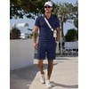 image:imageCOOFANDY Men Short Sets 2 Piece Outfits Casual Quarter Zip Polo Shorts Sets Textured Summer Outfits Fashion Tracksuit GolfNavy Blue