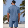 image:imageCOOFANDY Men Short Sets 2 Piece Outfits Casual Quarter Zip Polo Shorts Sets Textured Summer Outfits Fashion Tracksuit GolfSlate Blue