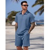 image:imageCOOFANDY Men Short Sets 2 Piece Outfits Casual Quarter Zip Polo Shorts Sets Textured Summer Outfits Fashion Tracksuit GolfSlate Blue
