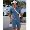 image:imageCOOFANDY Men Short Sets 2 Piece Outfits Casual Quarter Zip Polo Shorts Sets Textured Summer Outfits Fashion Tracksuit GolfSlate Blue