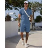 image:imageCOOFANDY Men Short Sets 2 Piece Outfits Casual Quarter Zip Polo Shorts Sets Textured Summer Outfits Fashion Tracksuit GolfSlate Blue