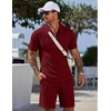 image:imageCOOFANDY Men Short Sets 2 Piece Outfits Casual Quarter Zip Polo Shorts Sets Textured Summer Outfits Fashion Tracksuit GolfWine Red