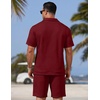image:imageCOOFANDY Men Short Sets 2 Piece Outfits Casual Quarter Zip Polo Shorts Sets Textured Summer Outfits Fashion Tracksuit GolfWine Red