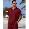 image:imageCOOFANDY Men Short Sets 2 Piece Outfits Casual Quarter Zip Polo Shorts Sets Textured Summer Outfits Fashion Tracksuit GolfWine Red