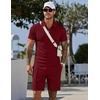 image:imageCOOFANDY Men Short Sets 2 Piece Outfits Casual Quarter Zip Polo Shorts Sets Textured Summer Outfits Fashion Tracksuit GolfWine Red