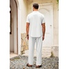 image:imageCOOFANDY Mens 2 Pieces Cotton Linen Set Casual Short Sleeve Henley Shirts Beach Yoga Pants Summer OutfitsAll White