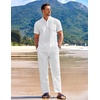 image:imageCOOFANDY Mens 2 Pieces Cotton Linen Set Casual Short Sleeve Henley Shirts Beach Yoga Pants Summer OutfitsAll White