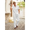 image:imageCOOFANDY Mens 2 Pieces Cotton Linen Set Casual Short Sleeve Henley Shirts Beach Yoga Pants Summer OutfitsAll White