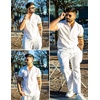 image:imageCOOFANDY Mens 2 Pieces Cotton Linen Set Casual Short Sleeve Henley Shirts Beach Yoga Pants Summer OutfitsAll White