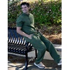 image:imageCOOFANDY Mens 2 Pieces Cotton Linen Set Casual Short Sleeve Henley Shirts Beach Yoga Pants Summer OutfitsArmy Green