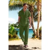 image:imageCOOFANDY Mens 2 Pieces Cotton Linen Set Casual Short Sleeve Henley Shirts Beach Yoga Pants Summer OutfitsArmy Green