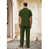 image:imageCOOFANDY Mens 2 Pieces Cotton Linen Set Casual Short Sleeve Henley Shirts Beach Yoga Pants Summer OutfitsArmy Green