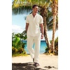 image:imageCOOFANDY Mens 2 Pieces Cotton Linen Set Casual Short Sleeve Henley Shirts Beach Yoga Pants Summer OutfitsBeige