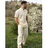image:imageCOOFANDY Mens 2 Pieces Cotton Linen Set Casual Short Sleeve Henley Shirts Beach Yoga Pants Summer OutfitsBeige