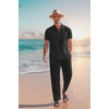 image:imageCOOFANDY Mens 2 Pieces Cotton Linen Set Casual Short Sleeve Henley Shirts Beach Yoga Pants Summer OutfitsBlack
