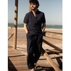 image:imageCOOFANDY Mens 2 Pieces Cotton Linen Set Casual Short Sleeve Henley Shirts Beach Yoga Pants Summer OutfitsBlack