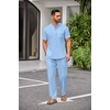 image:imageCOOFANDY Mens 2 Pieces Cotton Linen Set Casual Short Sleeve Henley Shirts Beach Yoga Pants Summer OutfitsBlue