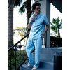 image:imageCOOFANDY Mens 2 Pieces Cotton Linen Set Casual Short Sleeve Henley Shirts Beach Yoga Pants Summer OutfitsBlue