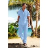 image:imageCOOFANDY Mens 2 Pieces Cotton Linen Set Casual Short Sleeve Henley Shirts Beach Yoga Pants Summer OutfitsBlue