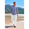 image:imageCOOFANDY Mens 2 Pieces Cotton Linen Set Casual Short Sleeve Henley Shirts Beach Yoga Pants Summer OutfitsBlue Striped