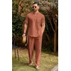 image:imageCOOFANDY Mens 2 Pieces Cotton Linen Set Casual Short Sleeve Henley Shirts Beach Yoga Pants Summer OutfitsCaramel