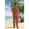 image:imageCOOFANDY Mens 2 Pieces Cotton Linen Set Casual Short Sleeve Henley Shirts Beach Yoga Pants Summer OutfitsCaramel