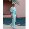 image:imageCOOFANDY Mens 2 Pieces Cotton Linen Set Casual Short Sleeve Henley Shirts Beach Yoga Pants Summer OutfitsGreen