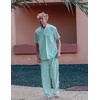 image:imageCOOFANDY Mens 2 Pieces Cotton Linen Set Casual Short Sleeve Henley Shirts Beach Yoga Pants Summer OutfitsGreen