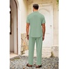 image:imageCOOFANDY Mens 2 Pieces Cotton Linen Set Casual Short Sleeve Henley Shirts Beach Yoga Pants Summer OutfitsGreen