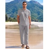 image:imageCOOFANDY Mens 2 Pieces Cotton Linen Set Casual Short Sleeve Henley Shirts Beach Yoga Pants Summer OutfitsGrey