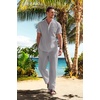 image:imageCOOFANDY Mens 2 Pieces Cotton Linen Set Casual Short Sleeve Henley Shirts Beach Yoga Pants Summer OutfitsGrey