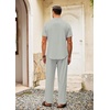 image:imageCOOFANDY Mens 2 Pieces Cotton Linen Set Casual Short Sleeve Henley Shirts Beach Yoga Pants Summer OutfitsGrey