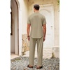 image:imageCOOFANDY Mens 2 Pieces Cotton Linen Set Casual Short Sleeve Henley Shirts Beach Yoga Pants Summer OutfitsKhaki