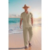 image:imageCOOFANDY Mens 2 Pieces Cotton Linen Set Casual Short Sleeve Henley Shirts Beach Yoga Pants Summer OutfitsKhaki