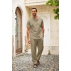 image:imageCOOFANDY Mens 2 Pieces Cotton Linen Set Casual Short Sleeve Henley Shirts Beach Yoga Pants Summer OutfitsKhaki