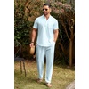 image:imageCOOFANDY Mens 2 Pieces Cotton Linen Set Casual Short Sleeve Henley Shirts Beach Yoga Pants Summer OutfitsLight Blue