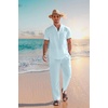 image:imageCOOFANDY Mens 2 Pieces Cotton Linen Set Casual Short Sleeve Henley Shirts Beach Yoga Pants Summer OutfitsLight Blue