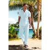 image:imageCOOFANDY Mens 2 Pieces Cotton Linen Set Casual Short Sleeve Henley Shirts Beach Yoga Pants Summer OutfitsLight Blue