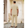 image:imageCOOFANDY Mens 2 Pieces Cotton Linen Set Casual Short Sleeve Henley Shirts Beach Yoga Pants Summer OutfitsLight Khaki