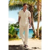 image:imageCOOFANDY Mens 2 Pieces Cotton Linen Set Casual Short Sleeve Henley Shirts Beach Yoga Pants Summer OutfitsLight Khaki