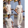 image:imageCOOFANDY Mens 2 Pieces Cotton Linen Set Casual Short Sleeve Henley Shirts Beach Yoga Pants Summer OutfitsLight Khaki