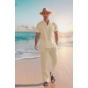 image:imageCOOFANDY Mens 2 Pieces Cotton Linen Set Casual Short Sleeve Henley Shirts Beach Yoga Pants Summer OutfitsLight Khaki