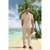 image:imageCOOFANDY Mens 2 Pieces Cotton Linen Set Casual Short Sleeve Henley Shirts Beach Yoga Pants Summer OutfitsLight Khaki