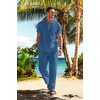 image:imageCOOFANDY Mens 2 Pieces Cotton Linen Set Casual Short Sleeve Henley Shirts Beach Yoga Pants Summer OutfitsLight Navy
