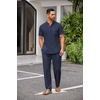 image:imageCOOFANDY Mens 2 Pieces Cotton Linen Set Casual Short Sleeve Henley Shirts Beach Yoga Pants Summer OutfitsNavy Blue