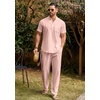 image:imageCOOFANDY Mens 2 Pieces Cotton Linen Set Casual Short Sleeve Henley Shirts Beach Yoga Pants Summer OutfitsPink