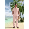 image:imageCOOFANDY Mens 2 Pieces Cotton Linen Set Casual Short Sleeve Henley Shirts Beach Yoga Pants Summer OutfitsPink